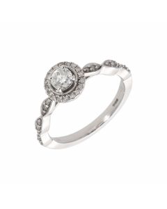 New 9ct White Gold 0.50ct Diamond Halo Solitaire Ring