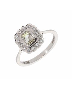 New 18ct White Gold 1.29ct Total Emerald-Cut Diamond Halo Ring