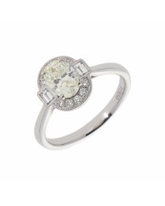 New Platinum 1.36ct Total Oval Cut Diamond Halo Style Ring