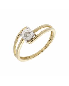 New 9ct Yellow Gold Diamond Solitaire Twist Ring
