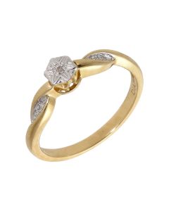 New 9ct Yellow Gold Illusion Set Diamond Solitaire Ring