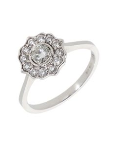 New 14ct White Gold 0.52ct Diamond Vintage Inspired Cluster Ring
