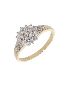 New 9ct Yellow Gold 0.75ct Diamond Cluster Ring