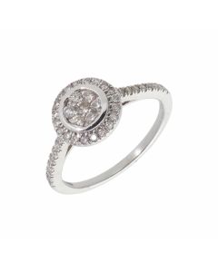 New 9ct White Gold 0.50ct Diamond Halo Cluster Ring