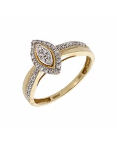 New 9ct Yellow Gold 0.26ct Diamond Marquise Shaped Cluster Ring
