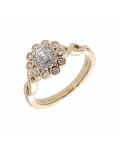 New 9ct Yellow Gold 0.33ct Diamond Double Halo Cluster Ring