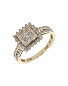 New 9ct Yellow Gold 0.51ct Diamond Square Cluster Ring