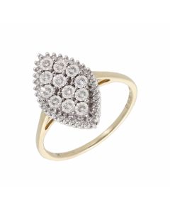 New 9ct Gold 0.20ct Diamond Illusion Marquise Cluster Ring
