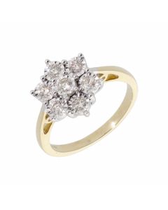 New 9ct Yellow Gold 0.50ct Diamond Ilusion Daisy Cluster Ring
