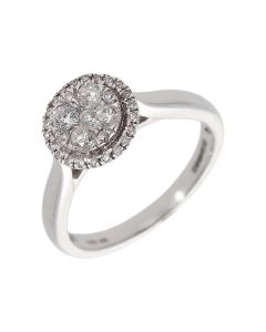 New 14ct White Gold 0.50ct Diamond Halo Cluster Ring