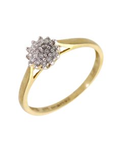 New 9ct Yellow Gold Diamond Cluster Ring