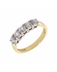 New 18ct Yellow Gold 1.00ct Diamond 5 Stone Eternity Ring