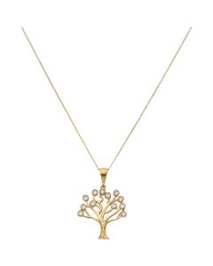 New 9ct Yellow Gold Stone Set Tree of Life Pendant & Necklace
