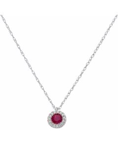 New 9ct White Gold Ruby & Diamond Cluster Pendant Necklace