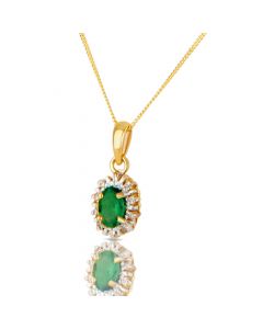 New 9ct Yellow Gold Emerald & Diamond Pendant & 18 Inch Necklace