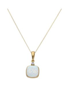 New 9ct Gold Cultured Opal & Cubic Zirconia Pendant & Necklace
