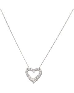 New 9ct White Gold Cubic Zirconia Open Heart Pendant & Necklace