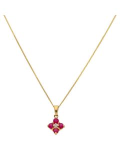 New 9ct Gold Ruby & Diamond Flower Pendant & Chain Necklace