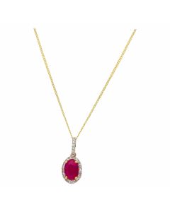 New 9ct Yellow Gold Ruby & Diamond Pendant & Chain Necklace