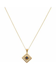 New 9ct Yellow Gold Sapphire & Diamond Pendant & 18" Necklace