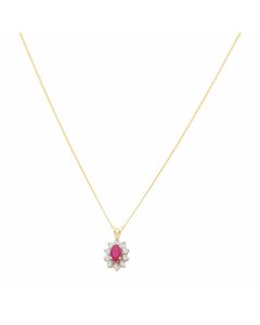 New 9ct Yellow Gold Ruby & Diamond Cluster Pendant & Necklace