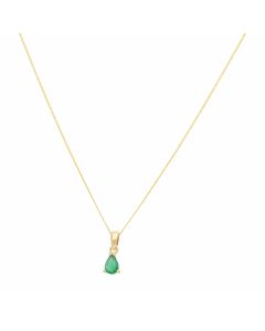 New 9ct Yellow Gold Pear Shaped Emerald Pendant & 18" Necklace