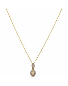 New 9ct Gold Opal & Diamond Marquise Shape Pendant & Necklace