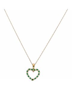 New 9ct Yellow Gold Emerald & Diamond Heart & 18" Chain Necklace