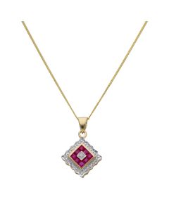 New 9ct Yellow Gold Ruby & Diamond Pendant & 18" Necklace