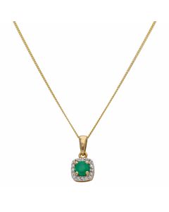 New 9ct Yelloe Gold Emerald & Diamond Pendant & 18" Necklace