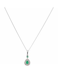 New 9ct Gold Emerald & Diamond Pear Shape Pendant & 18" Chain
