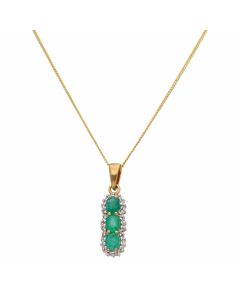 New 9ct Yellow Gold Emerald & Diamond Pendant & 18" Necklace