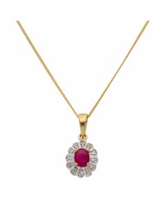 New 9ct Yellow Gold Ruby & Diamond Pendant & 18" Necklace