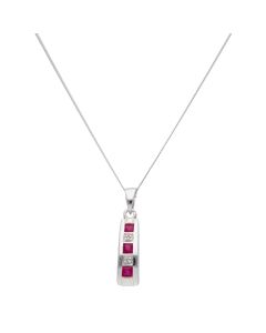 New 9ct White Gold Ruby & Diamond Pendant & 18" Chain Necklace