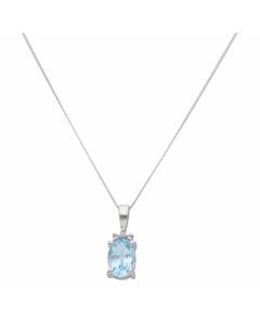New 9ct White Gold Blue Topaz & Diamond & 18" Chain Necklace