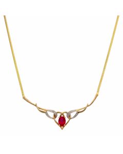 New 9ct Yellow Gold Synthetic Ruby & Diamond 18" Necklace