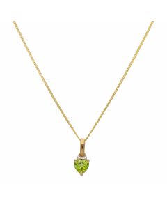 New 9ct Yellow Gold Peridot Heart & 18" Chain Necklace