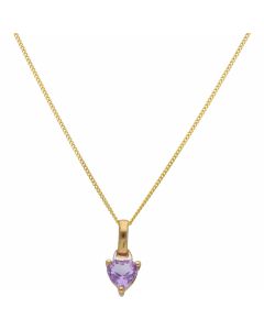 New 9ct Yellow Gold Amethyst Heart & 18" Chain Necklace