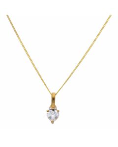 New 9ct Yellow Gold Cubic Zirconia Heart & 18" Chain Necklace