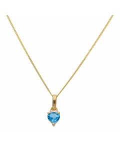 New 9ct Yellow Gold Blue Topaz Heart & 18" Chain Necklace