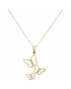 New 9ct Yellow Gold Cubic Zirconia Butterfly & 18" Necklace