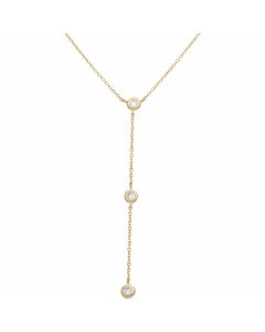 New 9ct Yellow Gold Triple Cubic Zirconia Y Shape Necklace