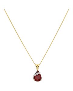 New 9ct Yellow Gold Garnet & Diamond Pendant & 18"Necklace
