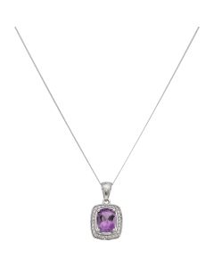 New 9ct White Gold Amethyst & Diamond 18" Chain Necklace