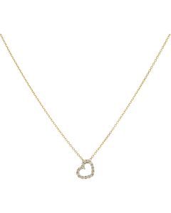 New 9ct Yellow Gold Cubic Zirconia Open Heart 16-17" Necklace