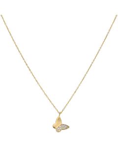 New 9ct Yellow Gold Cubic Zirconia Butterfly 16-17" Necklace