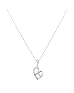 New 9ct White Gold Cubic Zirconia Heart & 18" Chain Necklace