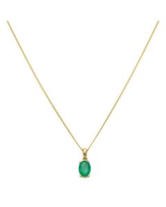 New 9ct Yellow Gold Oval Shaped Emerald Pendant & 18" Necklace