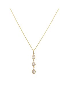 New 9ct Yellow Gold Triple Cubic Zirconia Drop & 18" Necklace
