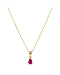 New 9ct Yellow Gold Pear Shaped Ruby Pendant & 18" Necklace